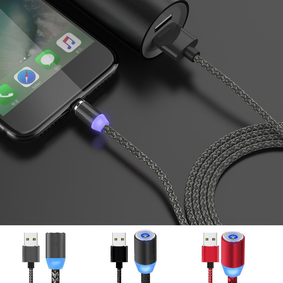 Dây cáp sạc điện thoại có nam châm đầu 3 lõi dài 2 mét có thể xoay 360 độ