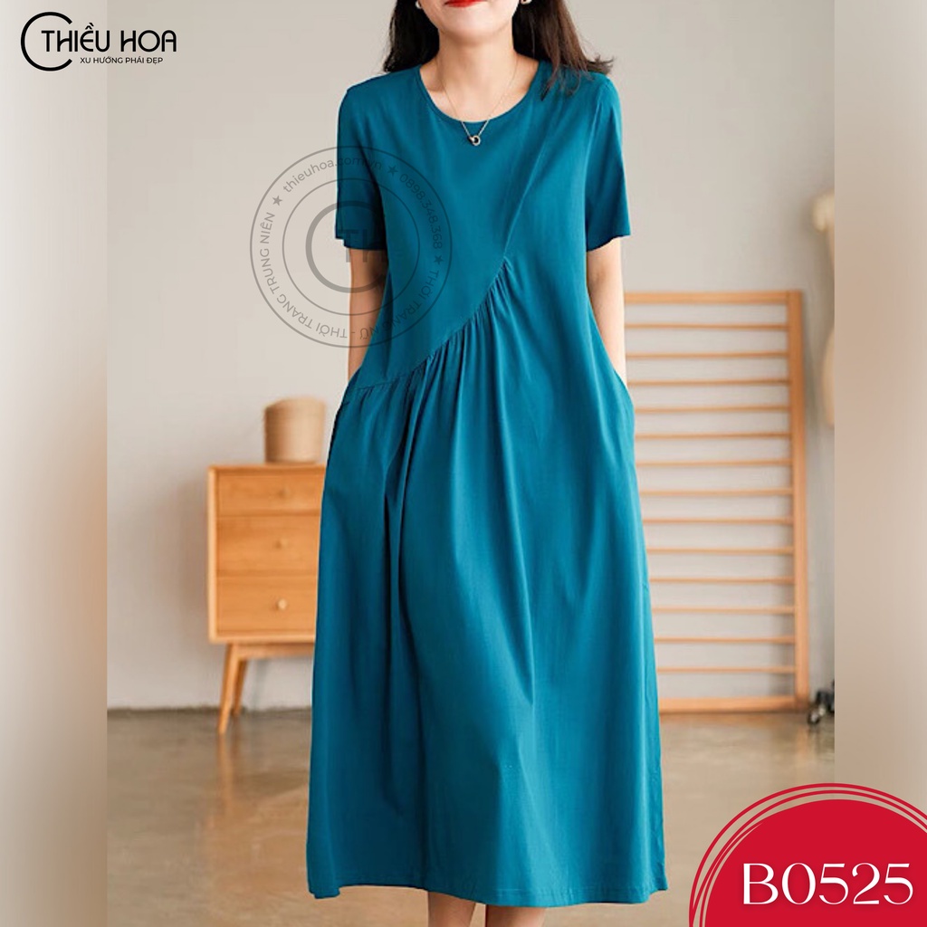 Đầm thiết kế cao cấp trẻ trung, chất liệu thun co dãn mềm nhẹ, món quà tuyệt vời tặng mẹ Thiều Hoa B0525