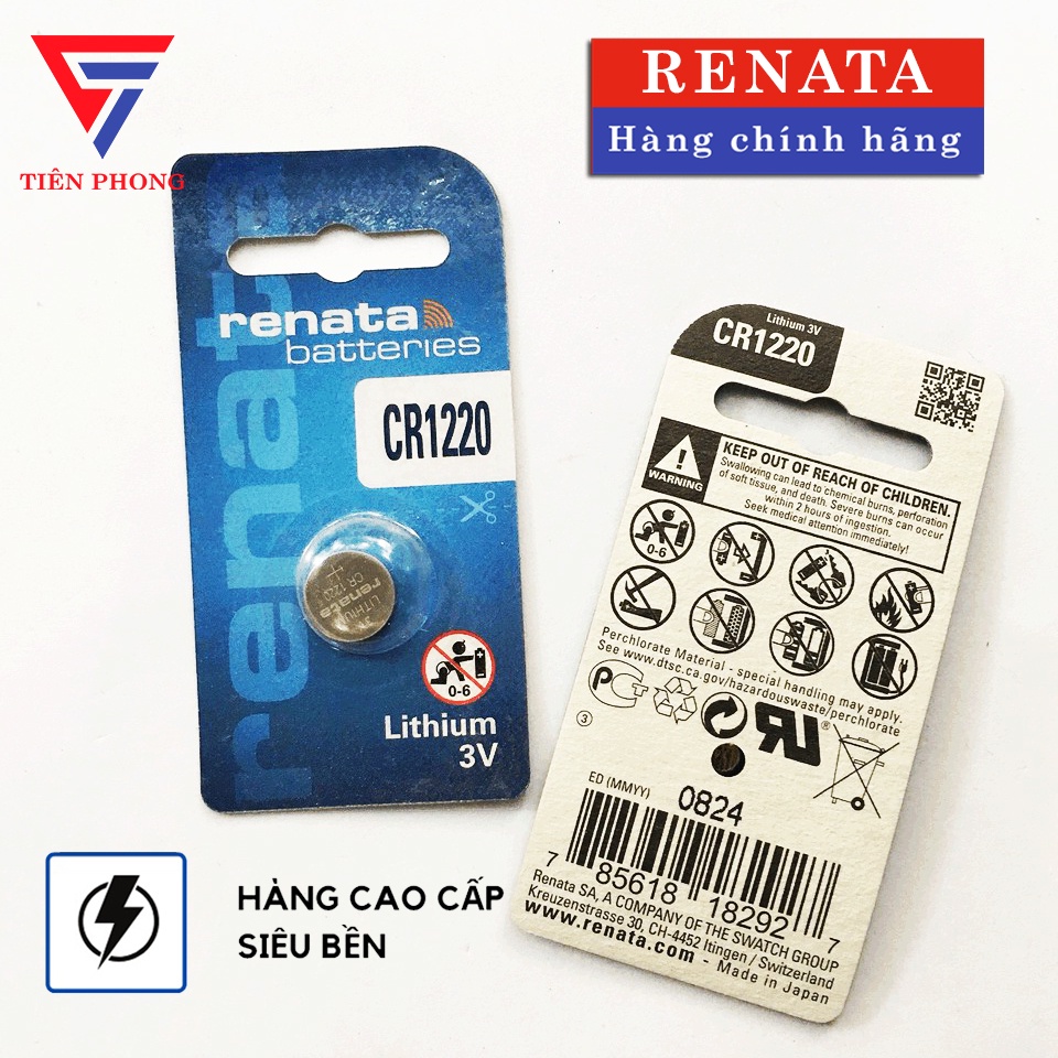 Pin CR1220 Renata lithium 3V chính hãng Thụy Sĩ - Vỉ 1 viên