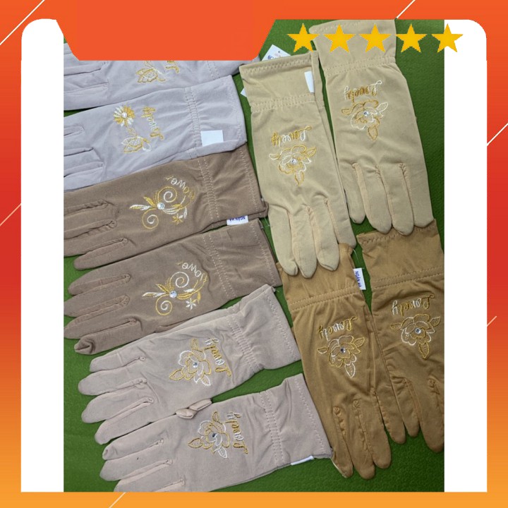 (Giá Rẻ) Găng tay nữ chống nắng thêu hoa cotton dày , (màu giao ngẫu nhiên)