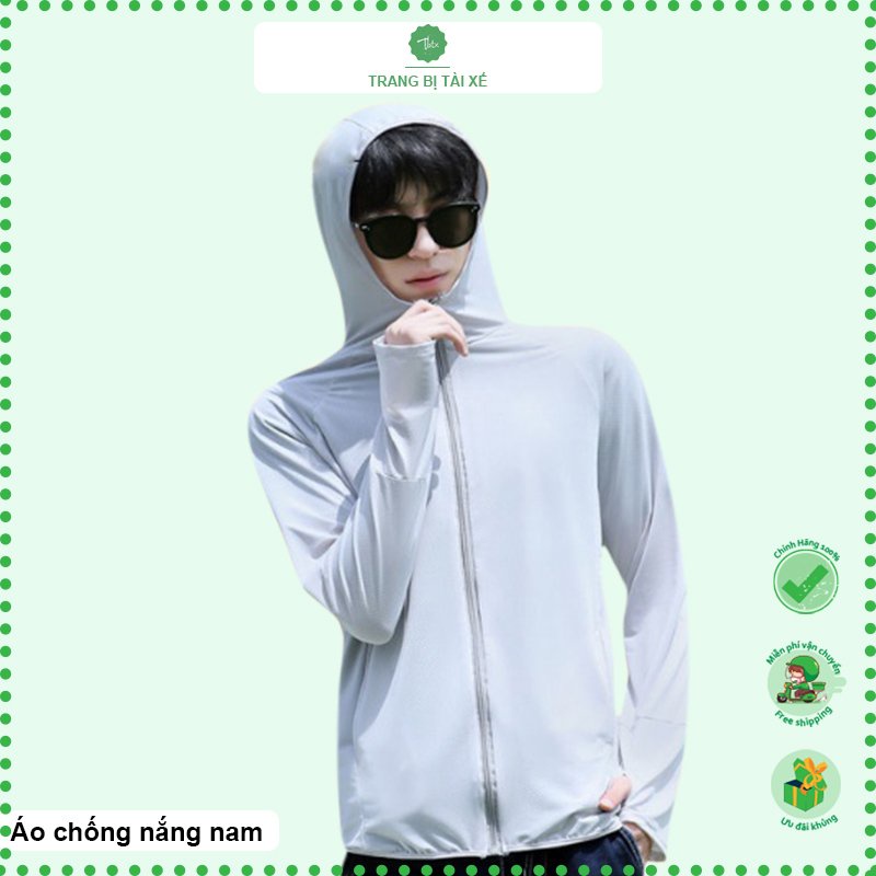 Áo chống nắng nam vải kim cương thông hơi thoáng khí chống UV. Áo chống nắng có mũ trùm kín mặt đảm bảo kín như trộm chó