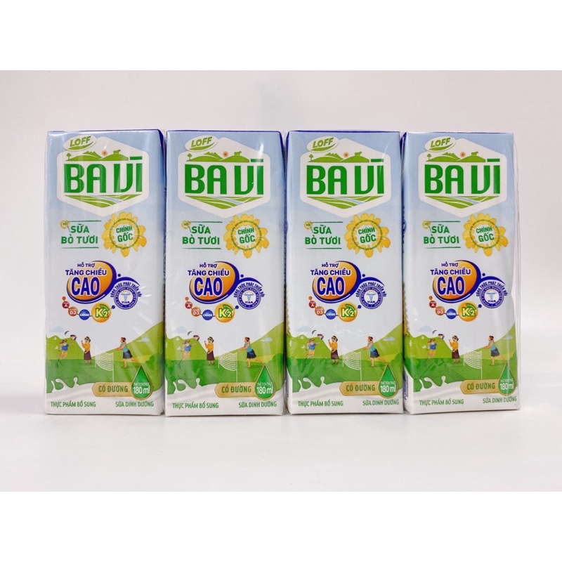 LỐC 4 HỘP SỮA DINH DƯỠNG BA VÌ CÓ ĐƯỜNG 180ML