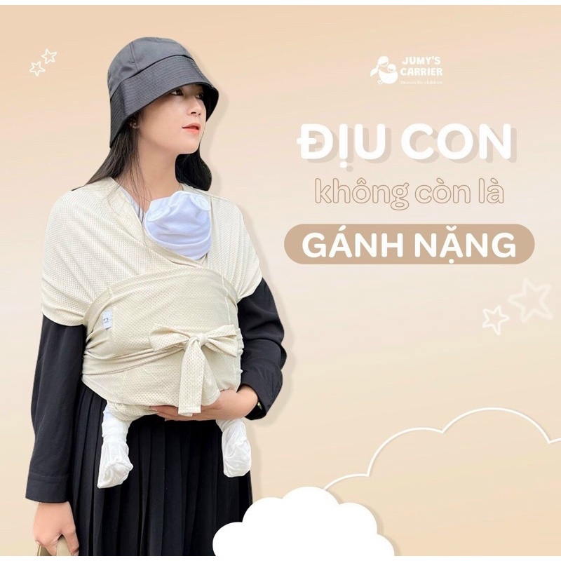 Địu em bé JUMY’S, địu vải cho bé sơ sinh chính hãng bằng cotton mịn mát, dịu nhẹ, tư thế M tốt cho bé