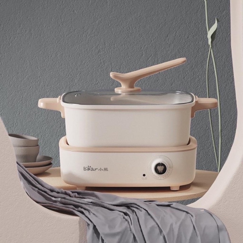 Nồi lẩu nướng điện tráng men chống dính 1500W BEAR DHG-C40M1 tháo rời 4L màu kem bảo hành 18 tháng