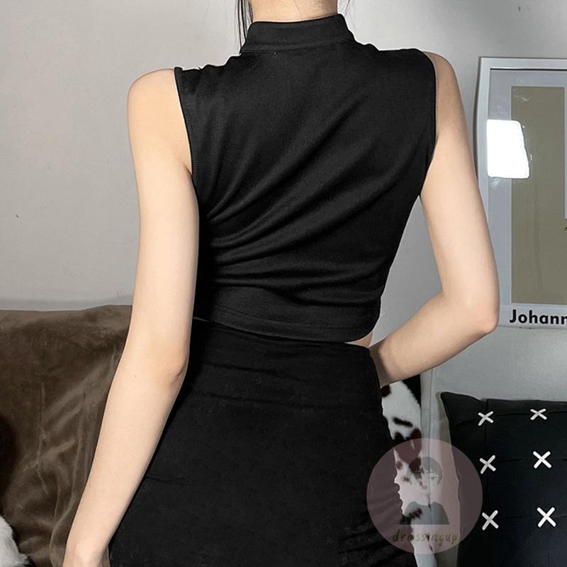 Áo Thun Nữ Cộc Tay Cổ Đứng Khoét Lỗ Màu Sắc Thời Trang Mùa Hè