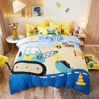 Bộ drap - chăn chần bông cotton hoạt hình 3d xe xúc cát