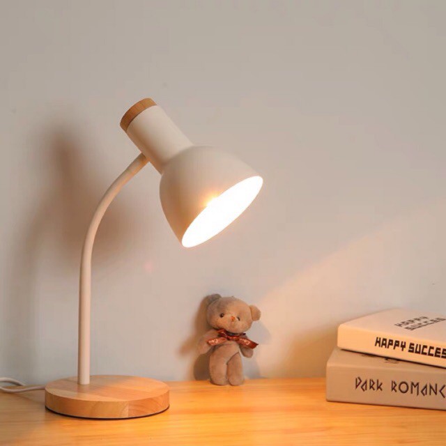 [Tặng Bóng Đèn] Đèn Led Bàn Học Chân Gỗ Điều Chỉnh 360 Độ Phiên Bản Mới Màu Trắng Ánh Sáng Vàng Bảo Vệ Mắt Cây Đầu To