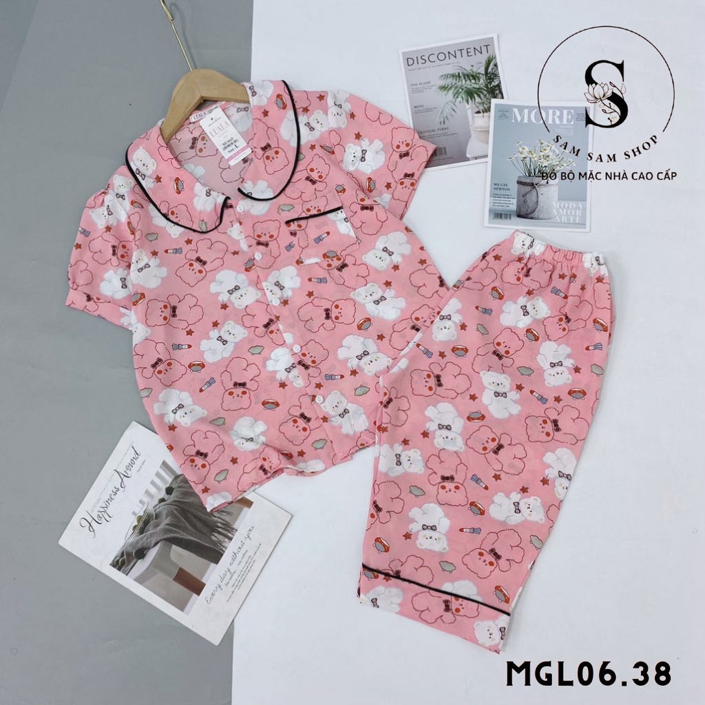 Đồ ngủ nữ, pijama lụa satin mango tơ tằm áo cộc quần lửng size 40-65kg - Sam Sam Shop