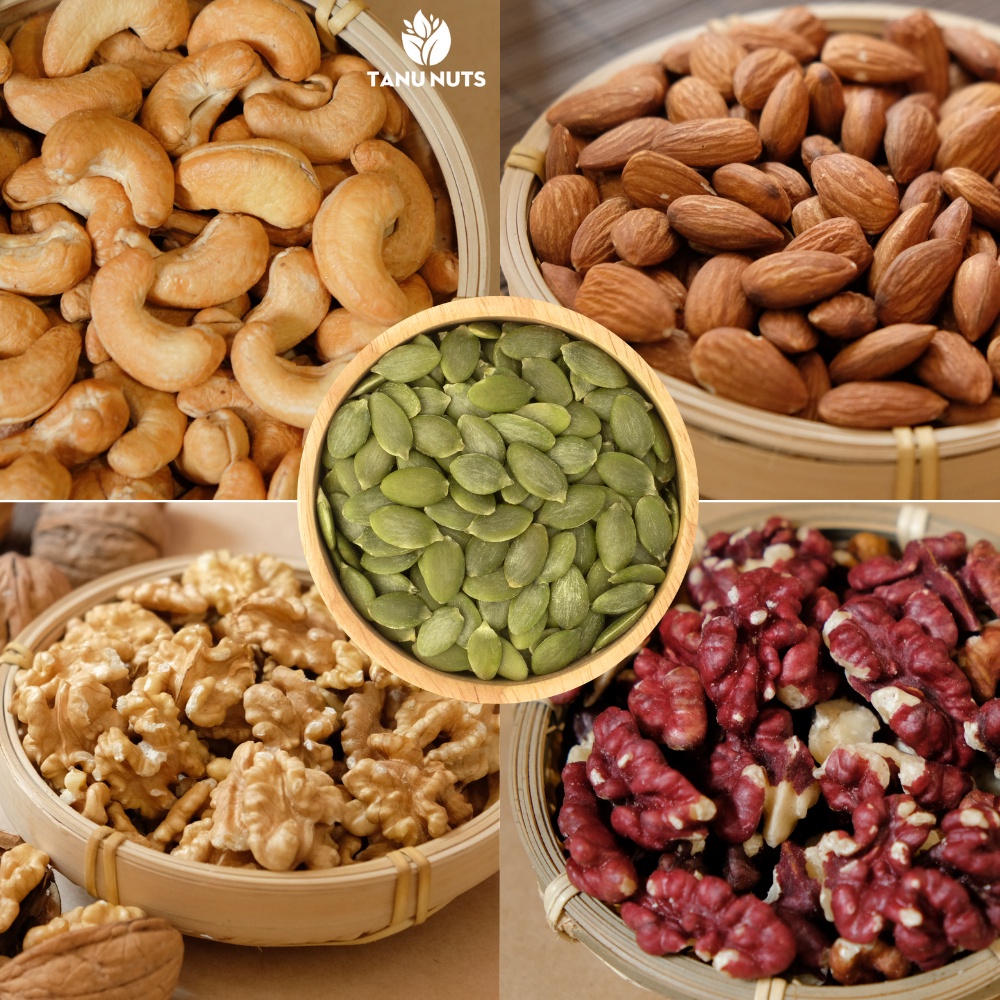 Hũ 350g hạt ngũ cốc dinh dưỡng mix 5 hạt  TANU NUTS, mix các loại hạt óc chó, điều, hạnh nhân, bí xanh tốt cho bà bầu.