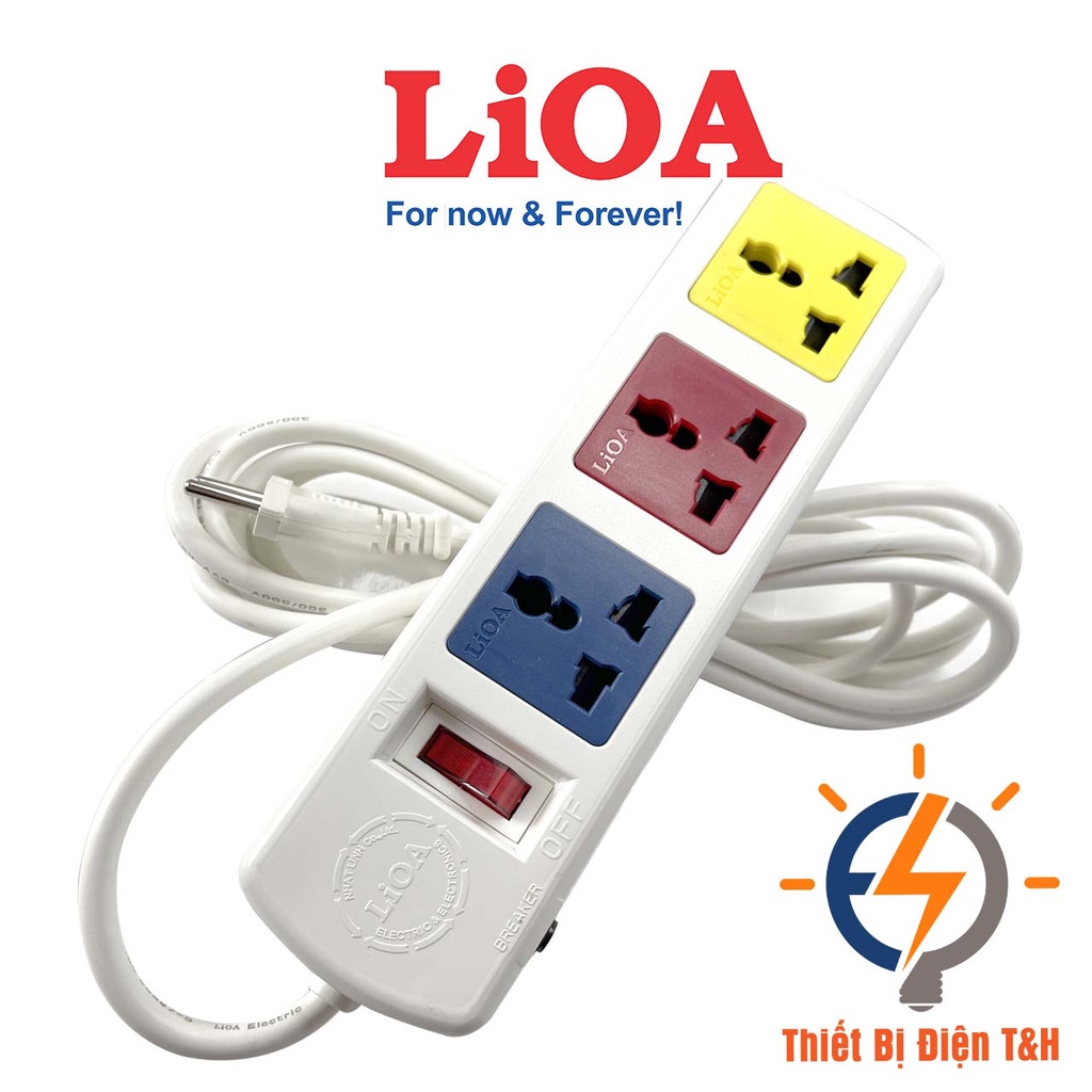 Ổ cắm điện đa năng LIOA, 2200W, 3 ổ cắm, 1 công tắc, dây dài 3 mét, 5 mét, 3D32WN - 3D52WN - Thiết Bị Điện T&H