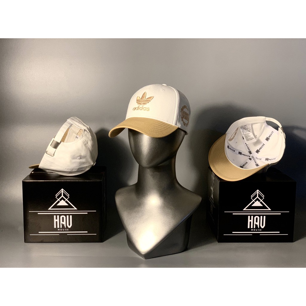 Mũ lưỡi trai, Nón kết xuất khẩu Zeni Store Adi.das trắng mix logo vàng thêu chữ nổi Siêu HOT Freeship, Full Hộp