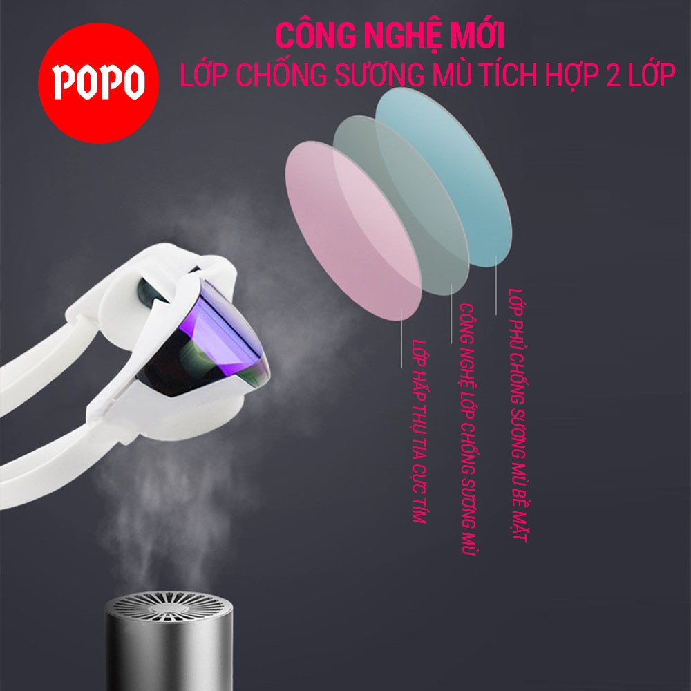 Kính bơi người lớn tráng gương POPO 720 chính hãng cản tia UV, chống sương mờ kiếng bơi thi đấu cho nam nữ