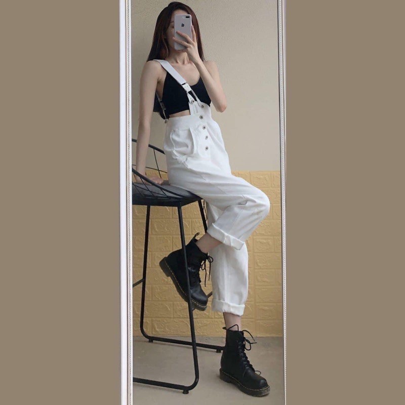 Quần Yếm Denim Dây Chéo Phong Cách Ullzang