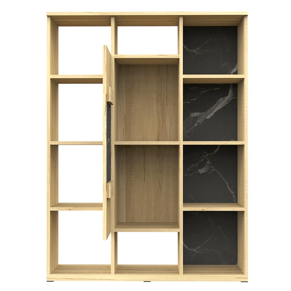 HomeBase FURDINI Kệ gỗ ép có 2 tông màu POSH Thái Lan W90xH120xD30cm màu đá cẩm thạch đen/vân gỗ