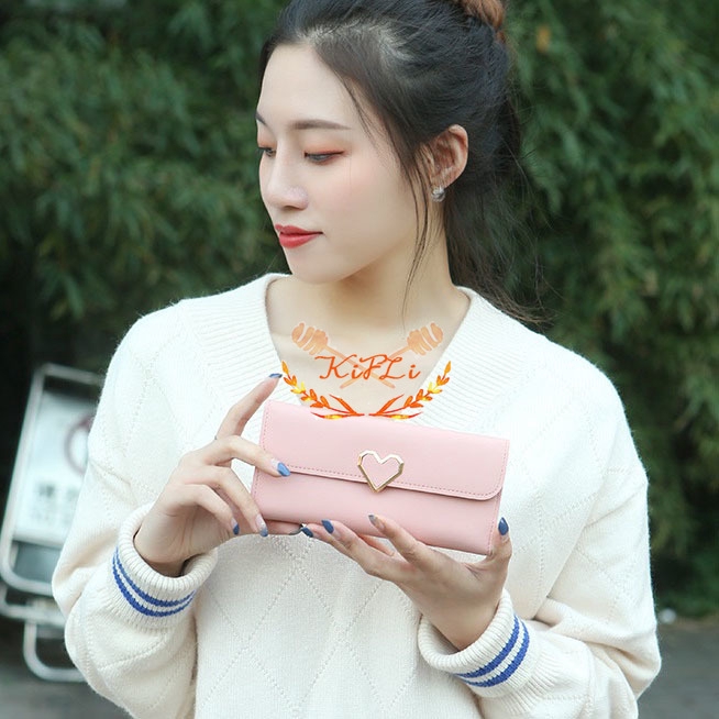 Ví Da Dài Thời Trang Thiết Kế Khoá Hình Trái Tim Cho Nữ