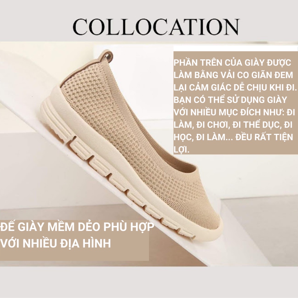 Giày lười nữ slip on vải lưới thoáng mát co giãn đế cao su bệt mềm dẻo thích hợp đi tập thể dục đi bộ đi làm đi chơi