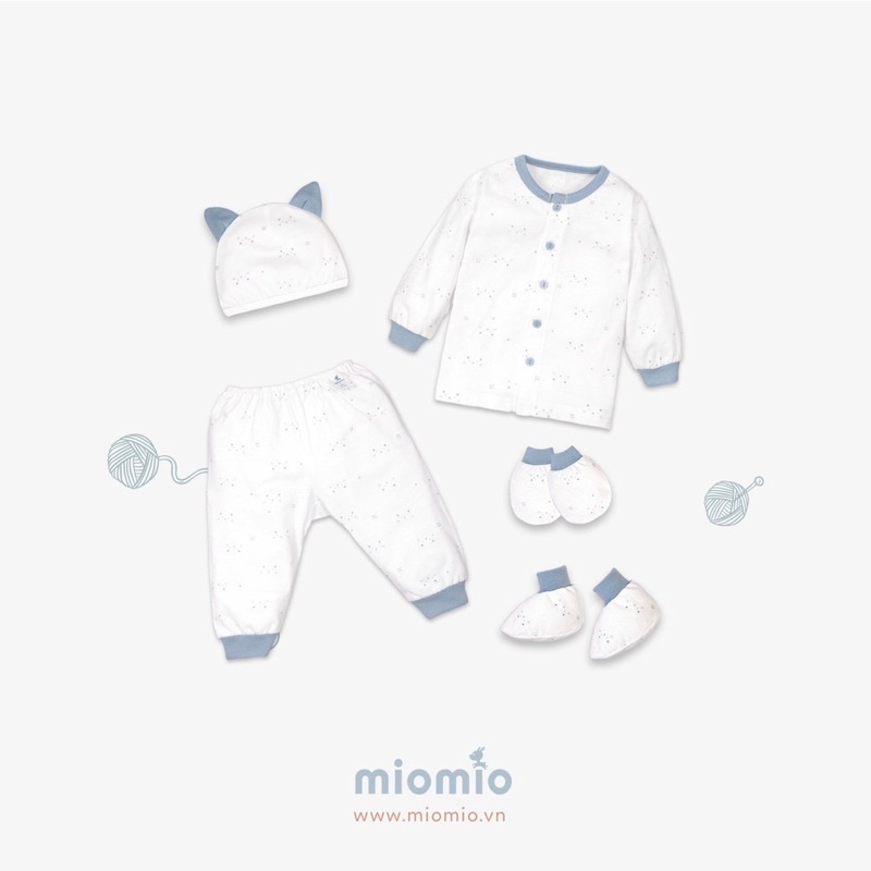 SET Sơ sinh Miomio sơ sinh cài giữa cotton mỏng ( Giá 1 set gồm 1 bộ QA, 1 mũ, tay, chân )  [ CHÍNH HÃNG MIO VIỆT NAM ]