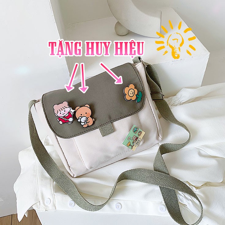 Túi Vải Dáng Vuông Có Nắp Tặng Kèm Huy Hiệu KOREA