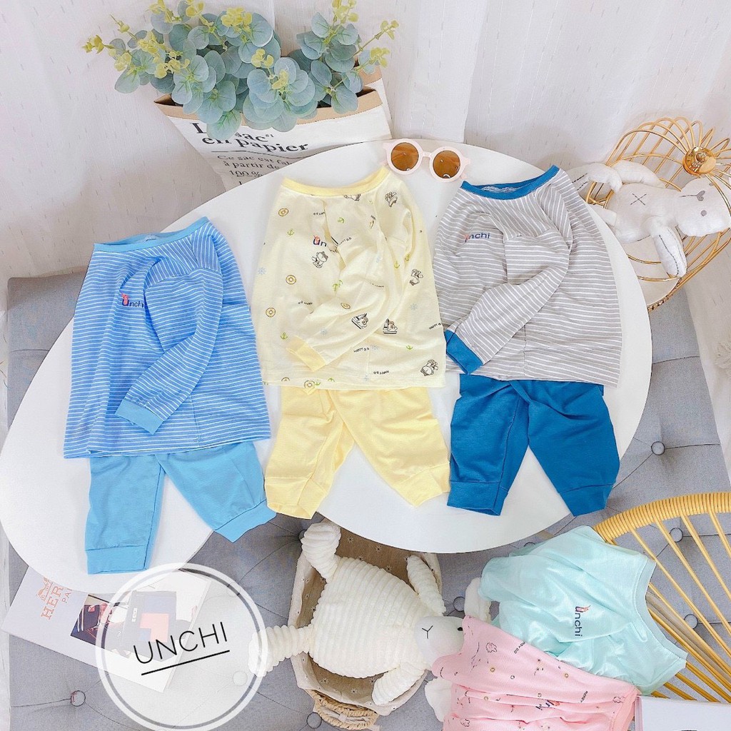 Đồ Bộ Dài Tay Unchi Bé Trai, Bé Gái Chất Cotton Gỗ Sồi Cao Cấp, Cổ Tròn, Bộ Dài Tay Thu Đông Cho Bé Namkidshop (QATE340)