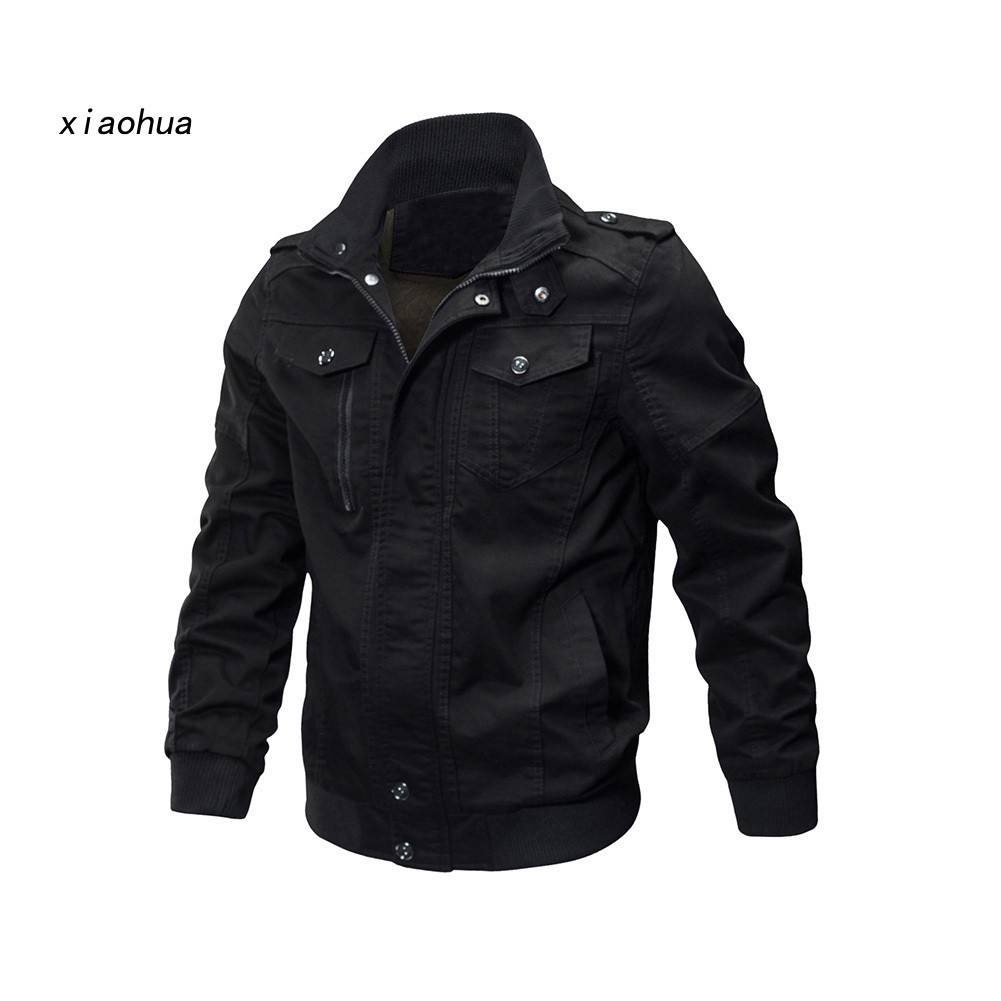 XOHA Men Winter Military Army Pilot Bomber Jacket Long Sleeve Tactical Coat Outwear