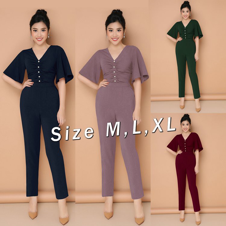 [Hình Thật - Hàng Thiết Kế] Jumpsuit dài tay loe nhúng ngực kết hạt thiết kế cao cấp