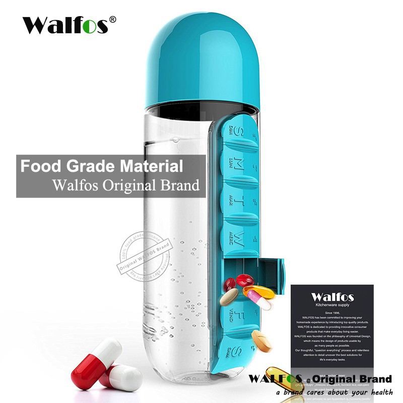 Bình Nước Walfos Đựng Thuốc/Vitamin 2 Trong 1 600ML