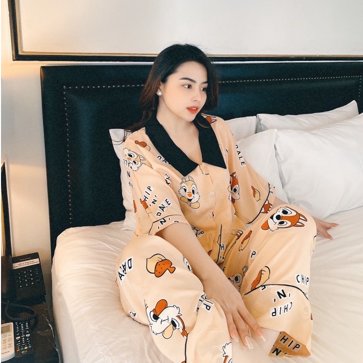 Đồ bộ pijama lụa mango mặc nhà quần dài tay cánh dơi chất liệu Mango size M L 216