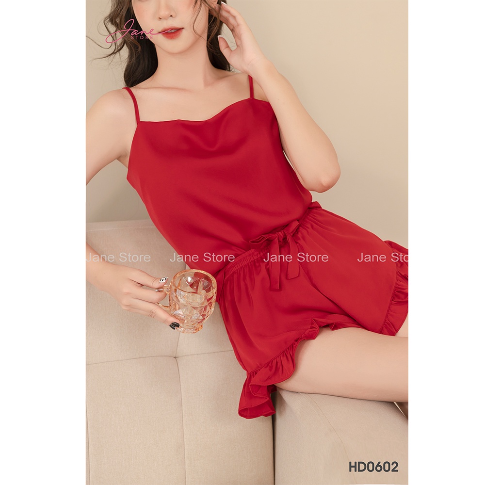 Đồ ngủ sexy nữ 2 dây Bộ ngủ hai dây Set ngủ chất lụa Pháp cao cấp mỏng 3 màu gợi cảm JANE mã HD060