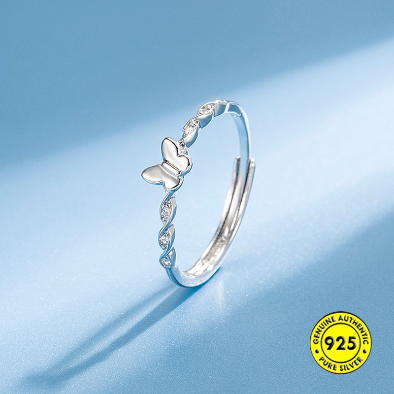 Nhẫn Mạ Bạc 925 Hình Bướm Đính Đá Zircon Xinh Xắn Cho Nữ