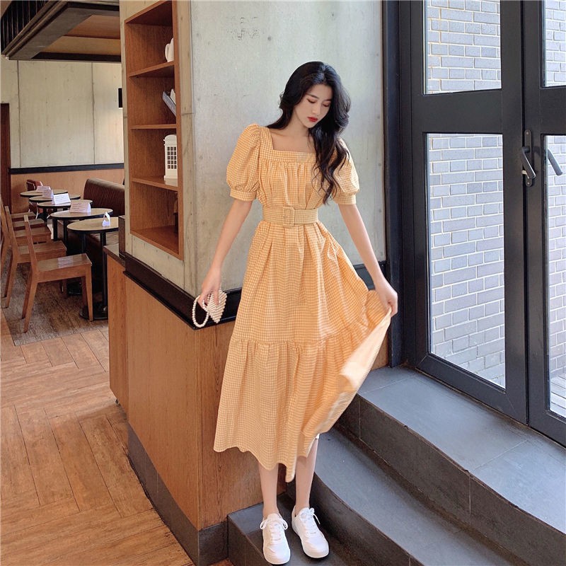 ⭐0412⭐New classic French square neck puff sleeve dress