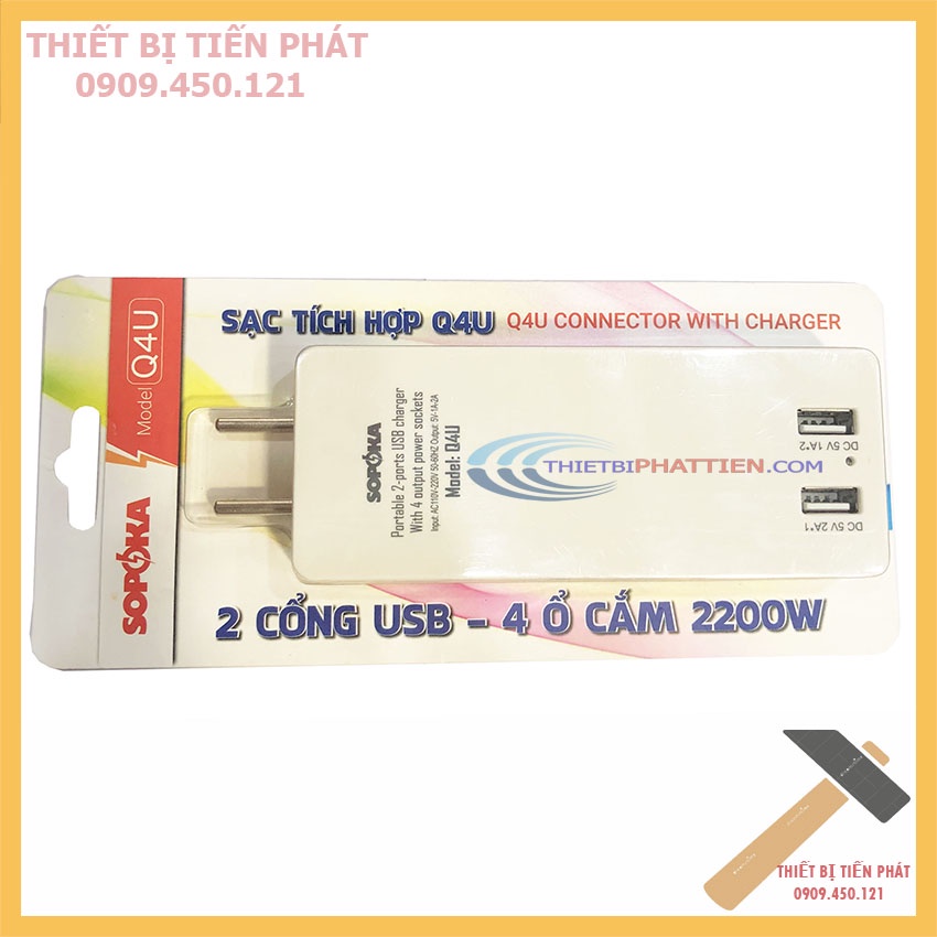 Sạc Tích Hợp Q4U SOPOKA 2 Cổng Usb,4 Ổ Cắm Điện 2200w Cao Cấp