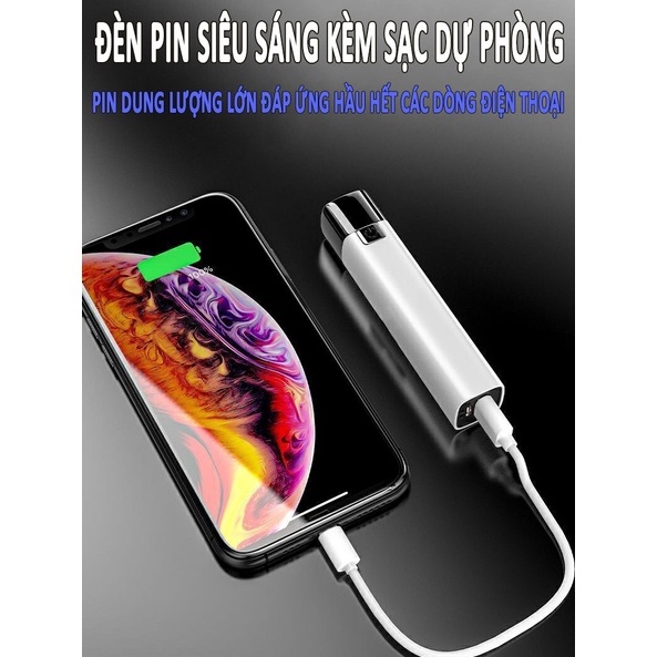 Đèn pin mini siêu sáng chất lượng cao, có thể sạc lại, tích hợp sạc dự phòng tiện dụng [P4]