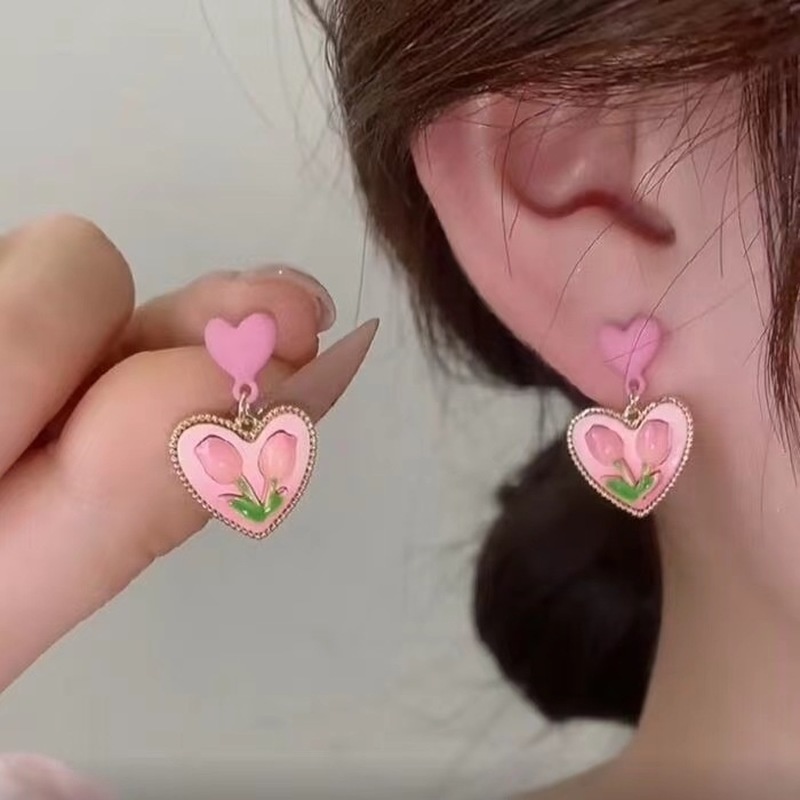 Khuyên Tai Hình Hoa Tulip Hồng Phong Cách Hàn Quốc Thời Trang Cho Nữ