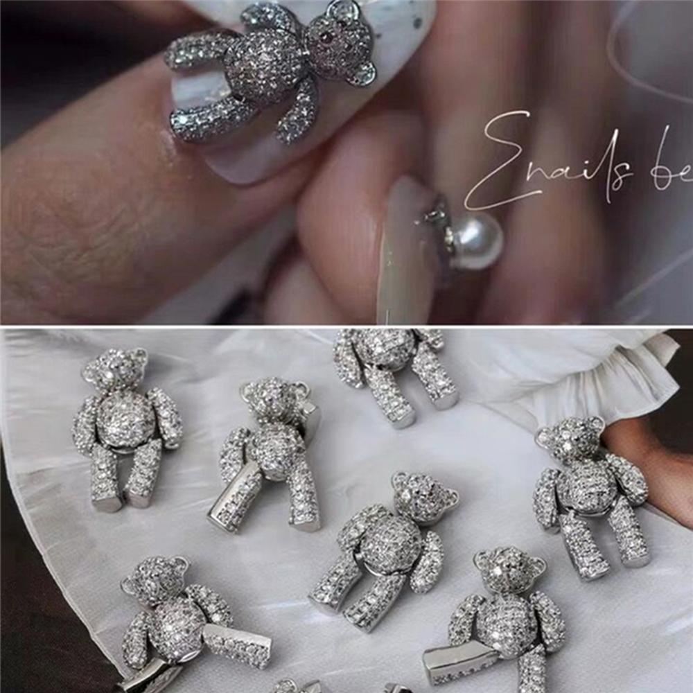 Móng Tay Giả 3D|Bùa Hộ Mệnh. Phấn Bắt Sáng Trang Điểm Lấp Lánh|Trang Sức Móng Tay Hình Gấu