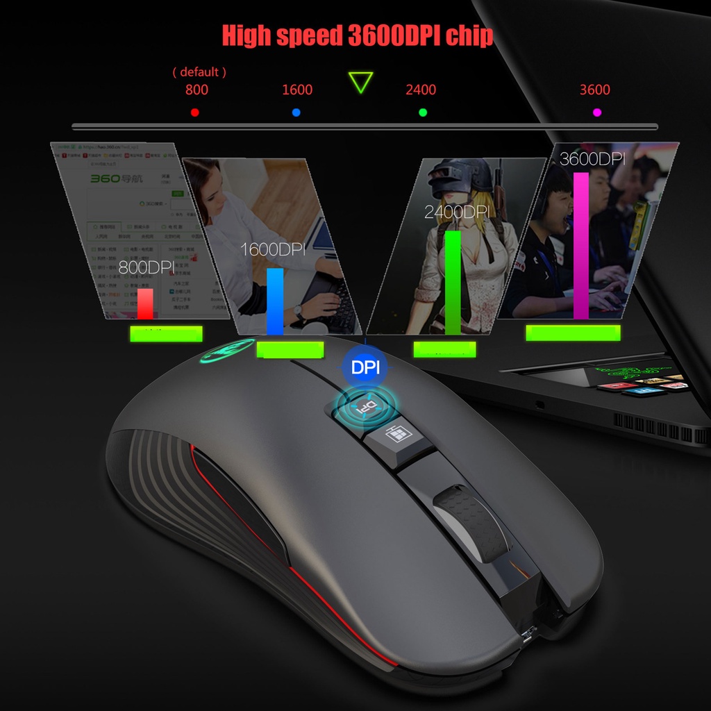 Chuột không dây chơi game HXSJ T30 Wireless 2.4GHz (USB &amp; TYPE C) DPI 2400 cho laptop, văn phòng gaming- Hàng Chính Hãng