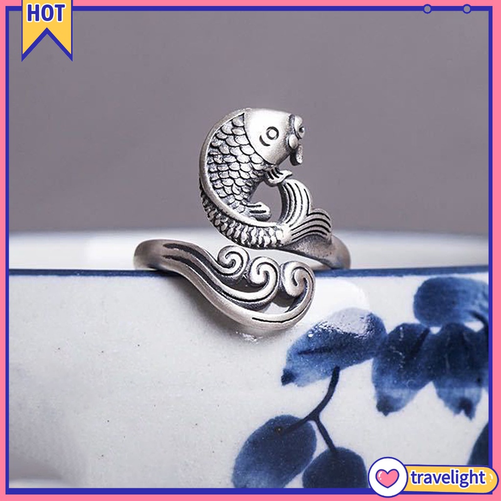Nhẫn đeo ngón tay dạng hở màu bạc hình chim công phong cách retro