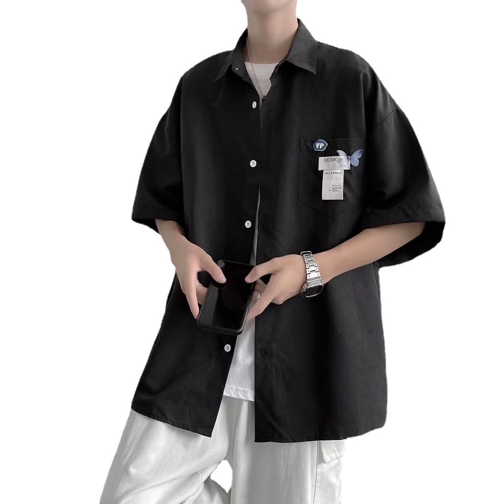 Áo Sơ Mi Ngắn Tay Dáng Rộng Cỡ Lớn Phối Túi Thoáng Khí Thoải Mái Thời Trang Cho Nam