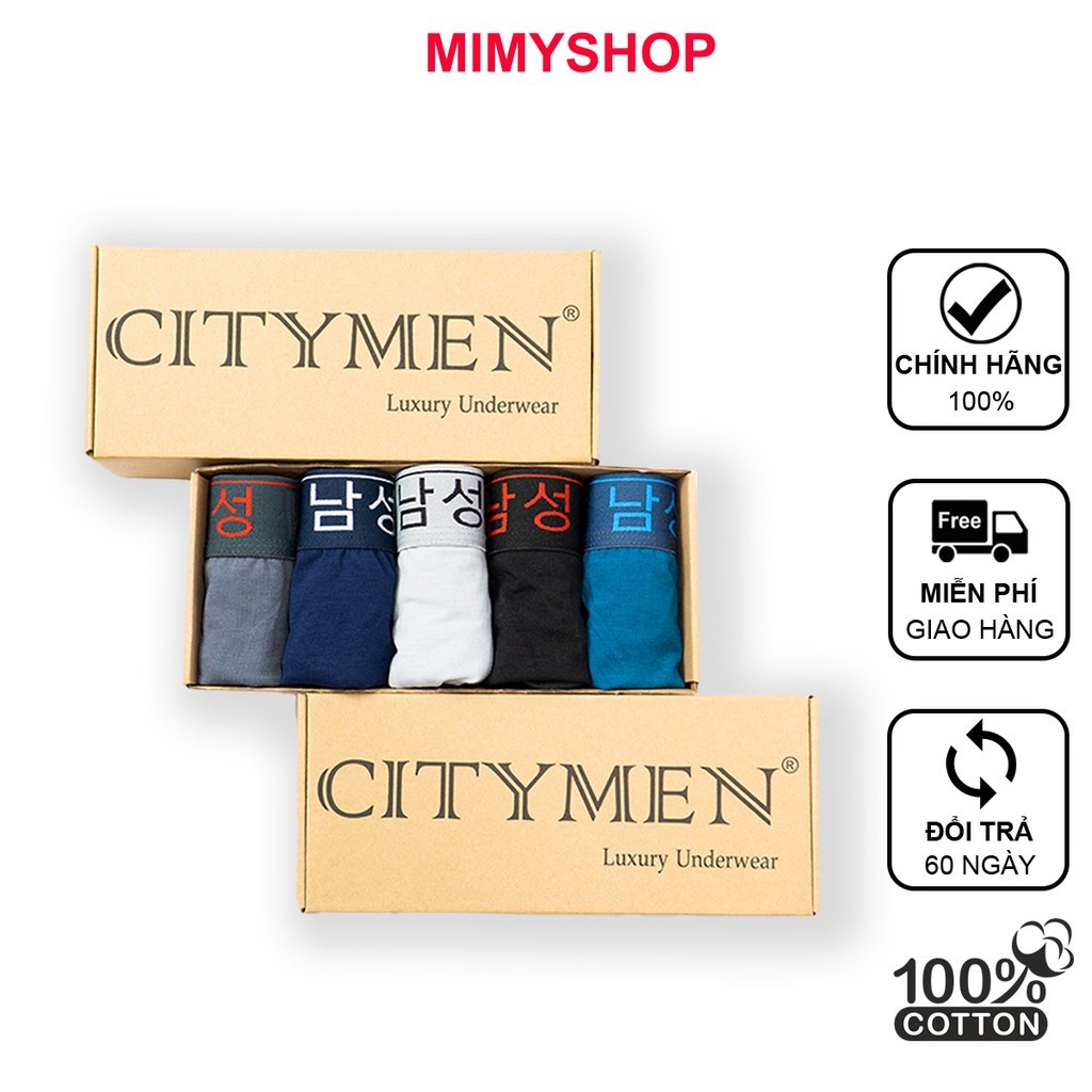 Hộp 5 quần lót nam CITYMEN lưng Hàn vải cotton co dãn mềm mại thoáng khí, quần xì sịp nam tam giác thấm hút tốt