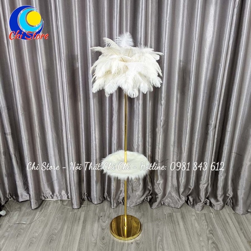Đèn Cây Lông Đà Điểu 2 Tầng Nhập Khẩu Sang Chảnh, Đèn Ngủ Lông Vũ Cây Cho Phòng Ngủ