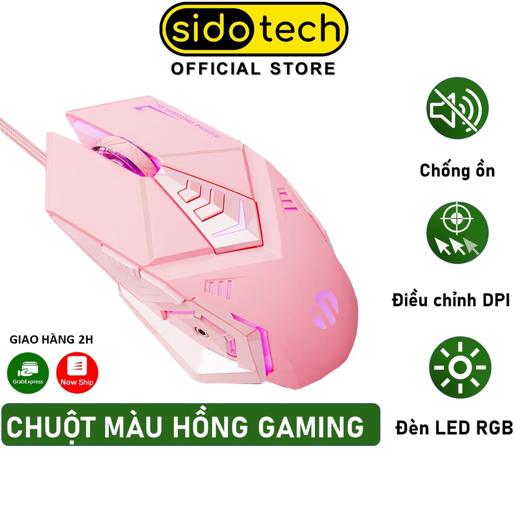 Chuột Máy Tính Màu Hồng Gaming SIDOTECH Inphic W5P Tắt Âm Silent Chơi Game Cho Streamer 4000 DPI Siêu Nhạy - Chính Hãng