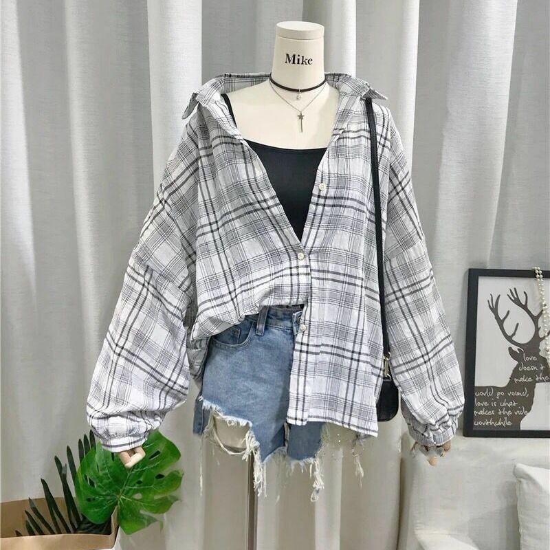 Áo Khoác Sơ Mi Nữ Tay Dài Sọc Caro Ulzzang Giá Rẻ