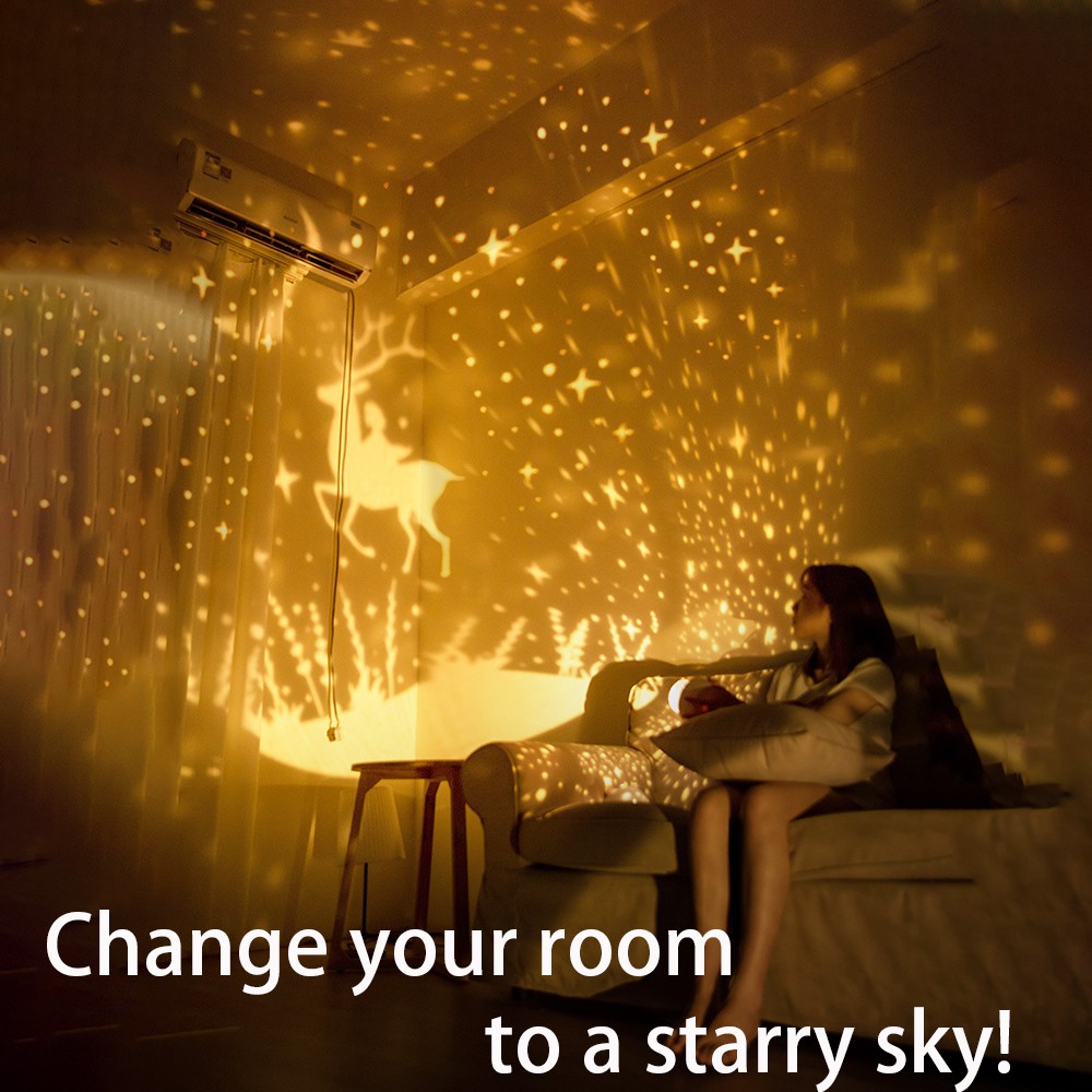 Máy Chiếu Đèn Led Xoay Được Có Nhạc Hình Khu Rừng Sao Biển Lãng Mạn Làm Quà Tặng Cho Bé