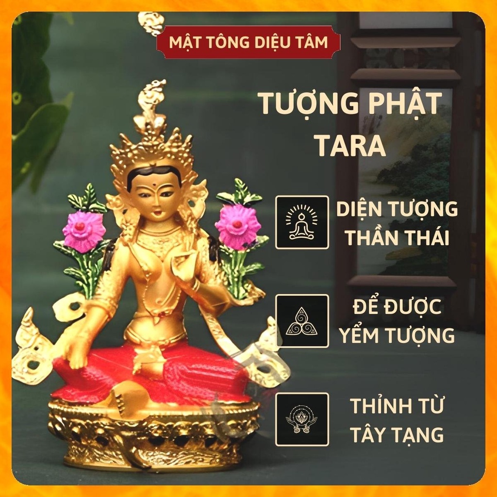 Tượng phật tara xanh 14,5cm vẽ tay màu thờ cúng mật tông Tây Tạng , tượng phật để ô tô