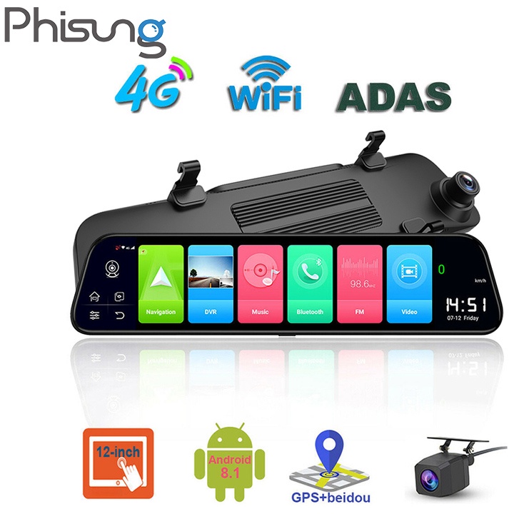 Camera hành trình lắp gương ô tô cao cấp, thương hiệu Whexune - D50: 4G, Wifi, 12 inch (Bảo hành: 12 tháng Chính Hãng)