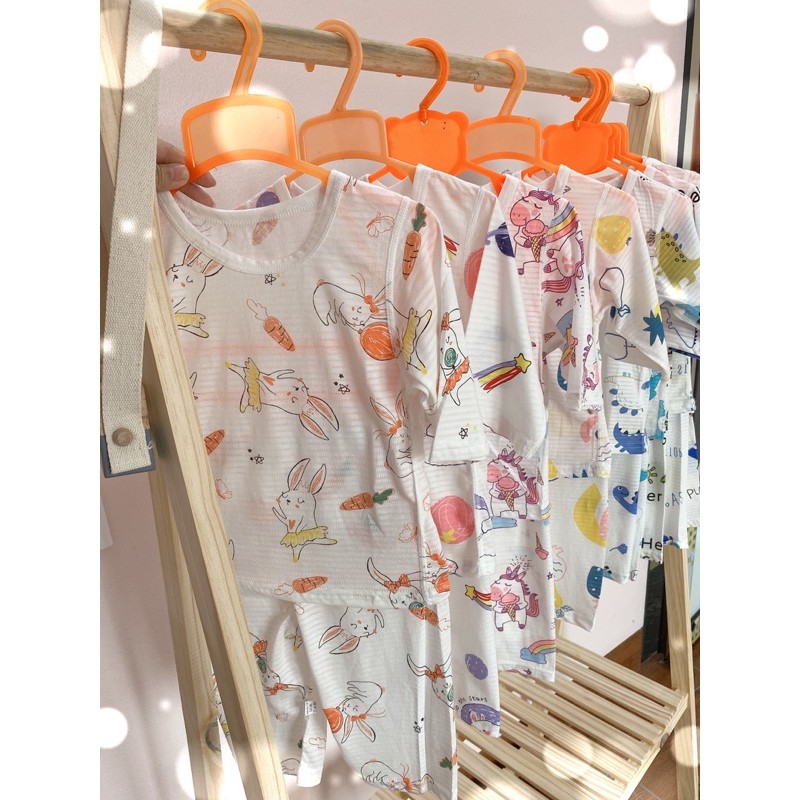 Đồ Bộ Chất Cotton Sợi Tre Size 90-140, Bộ Lửng Sợi Tre Mặc Ngủ Điều Hòa Cho Bé 1-7 tuổi