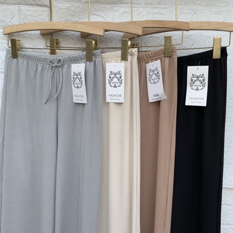 Quần xuông nữ ống rộng len tăm cạp chun sang chảnh nội y xanh babydoll bánh bèo mầu trắng đen be