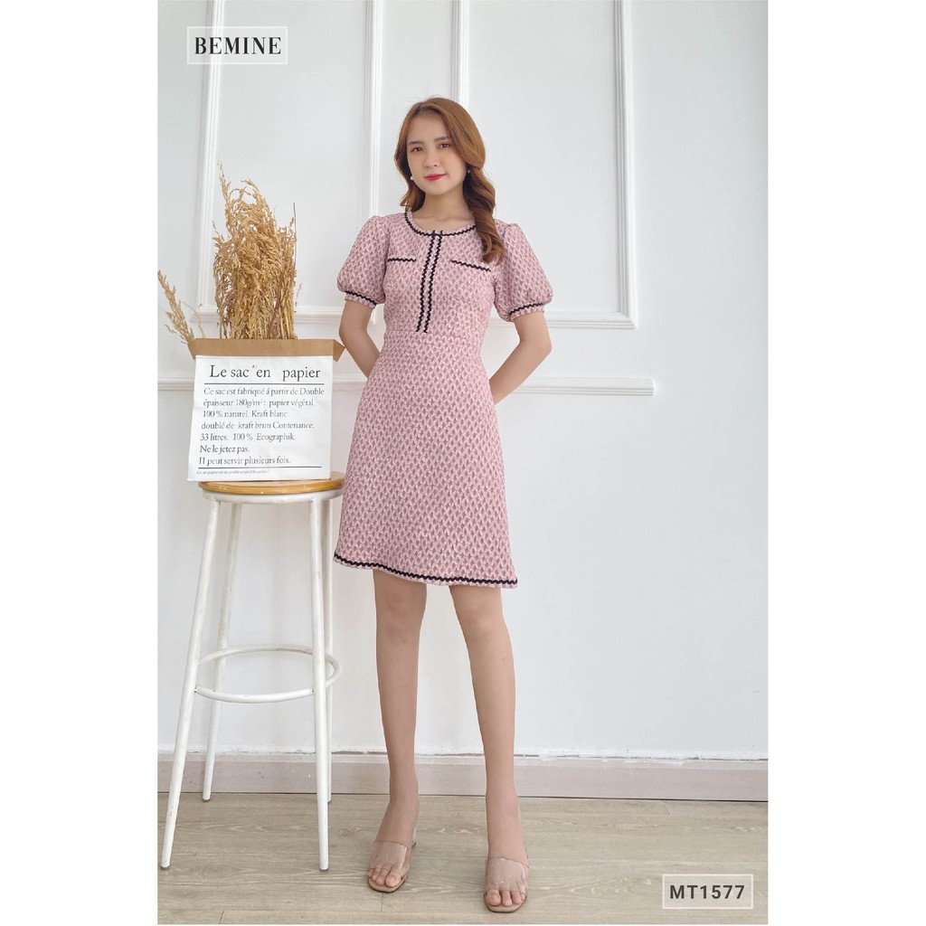 [Mã WABRWA15 giảm 15% đơn 300K] Đầm tapta 2 túi ngực chạy ren BEMINE MT1577HONG | BigBuy360 - bigbuy360.vn