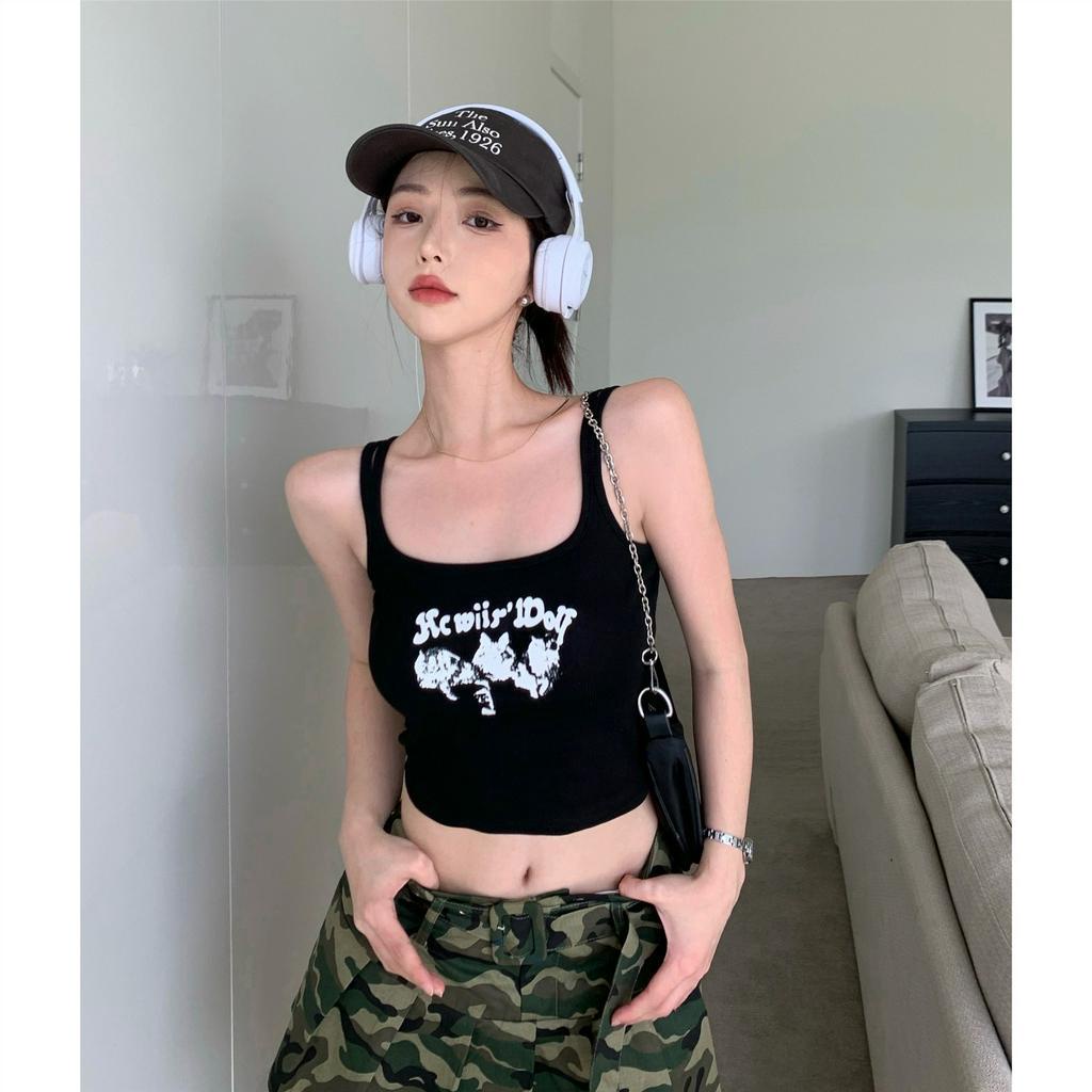 Áo Croptop Hai Dây Dáng Ôm In Họa Tiết Phong Cách Mỹ Thời Trang Mùa Hè Quyến Rũ Cho Nữ