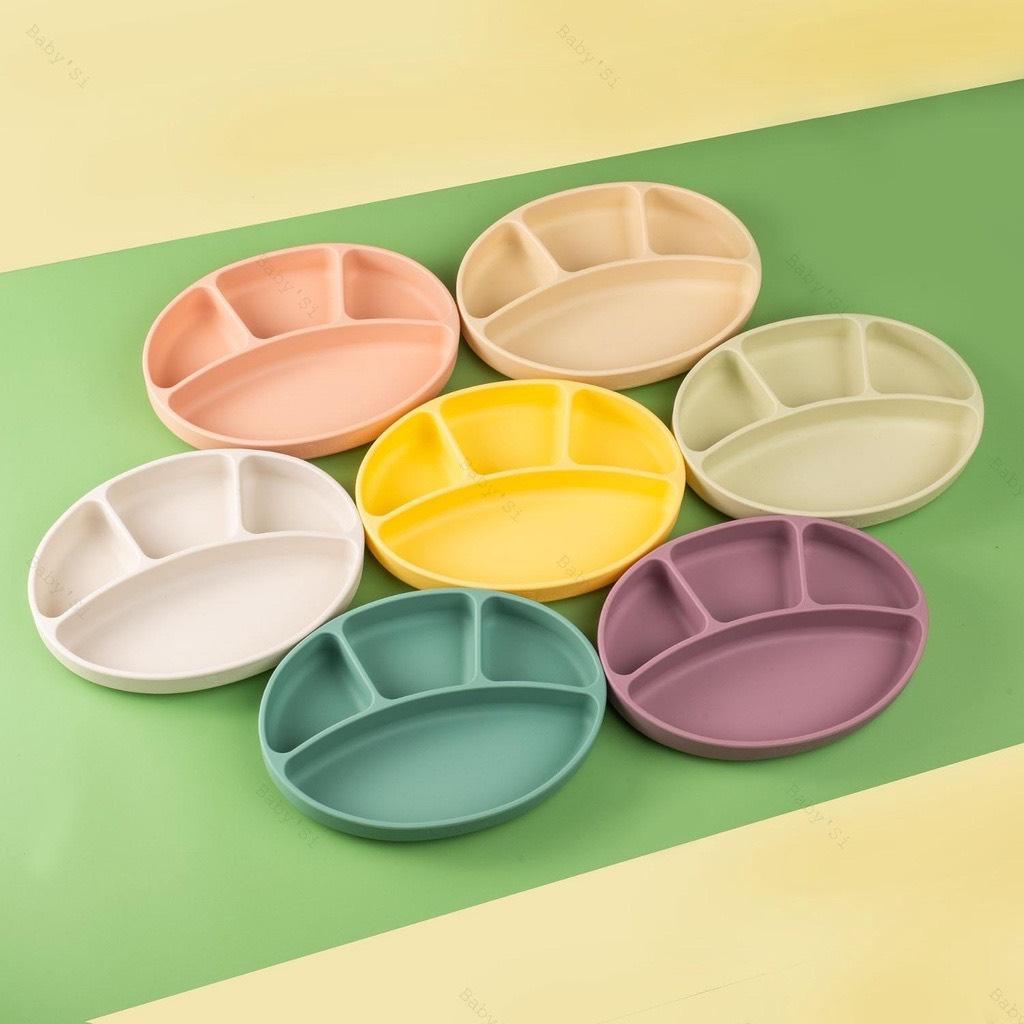 Khay Ăn Dặm Silicone 4 Ngăn Baby'Si Có Đế Hít Chống Đổ Cho Bé Nhập Khẩu Chính Hãng