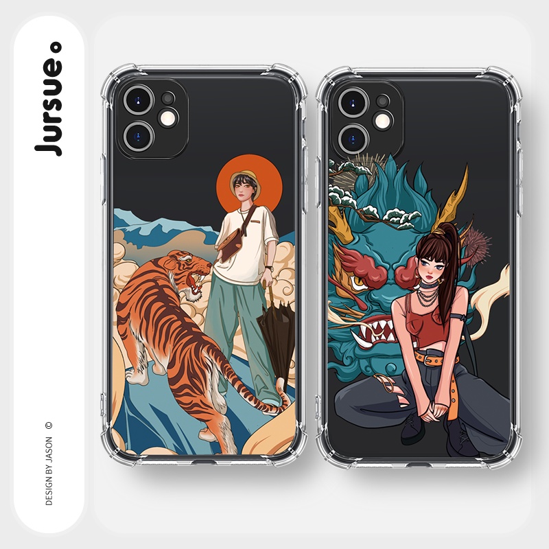 Ốp lưng JURSUE hoạt hình cặp đôi dễ thương đẹp cho iPhone 13 12 11 Pro Max SE 2020 X XR XS ip 8 7 6 6S Plus kute Y211